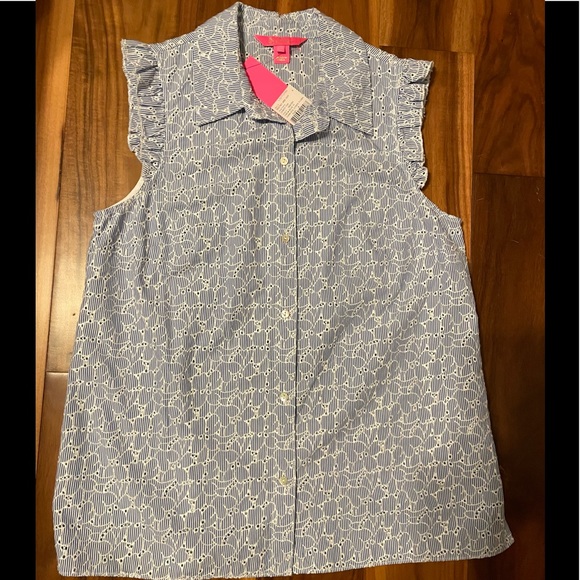 Lilly Pulitzer Lenox Button Down Stripe Eyelet Top, sz 6, NWT - Picture 3 of 7